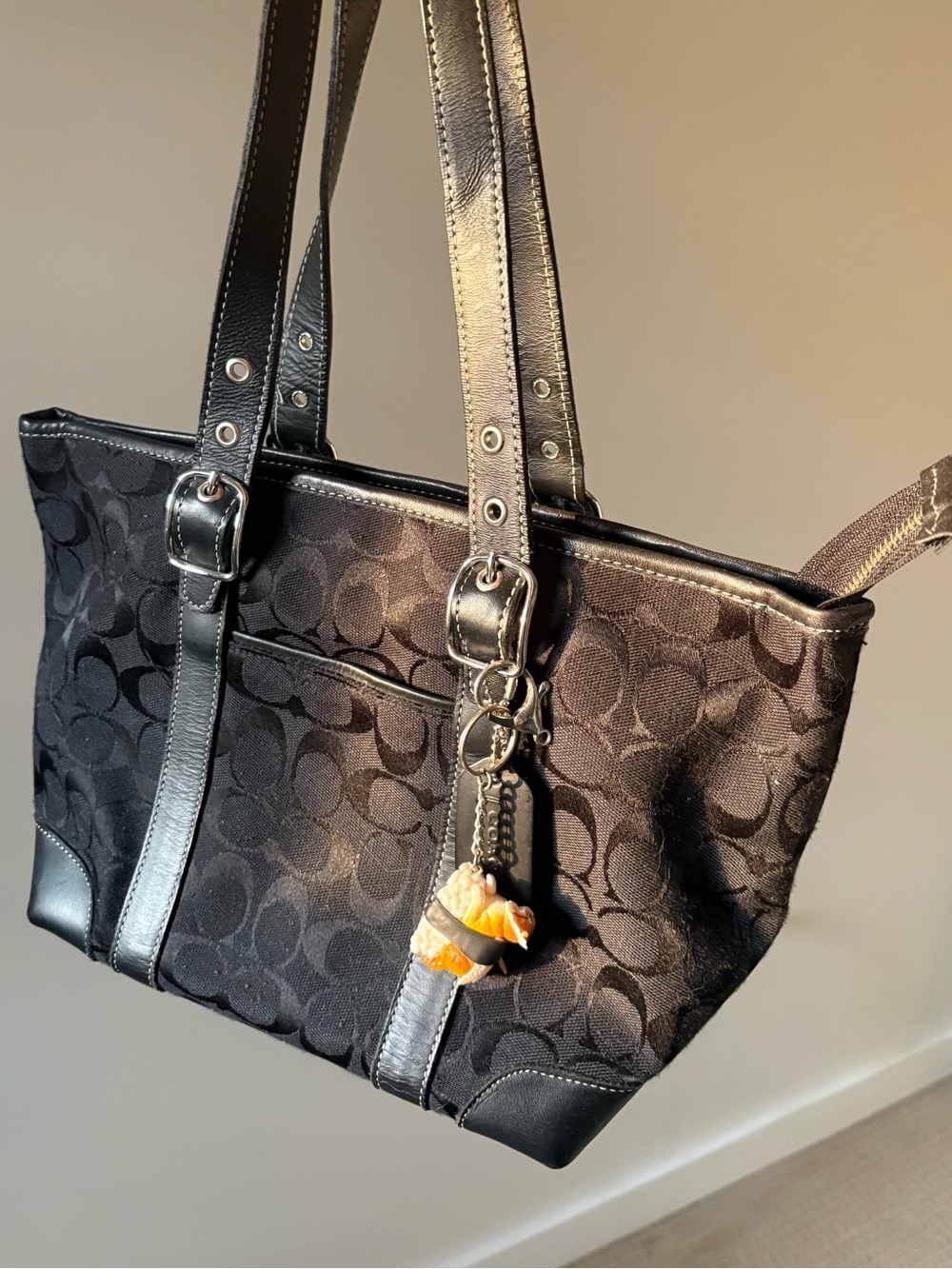 Coach Black Signature Jacquard Shoulder Tote